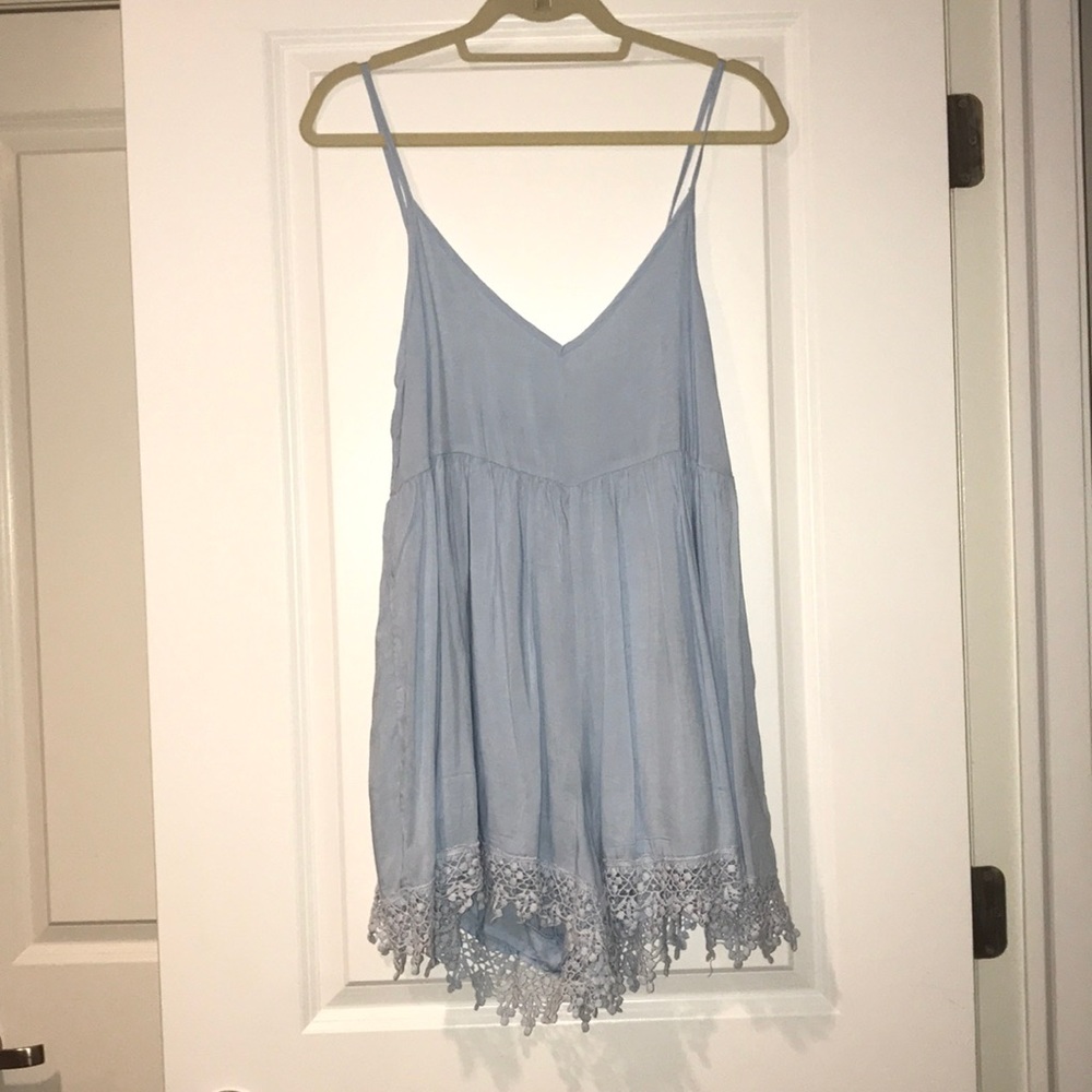 NEVER WORN TOBI Crochet-Lined Baby Blue Romper